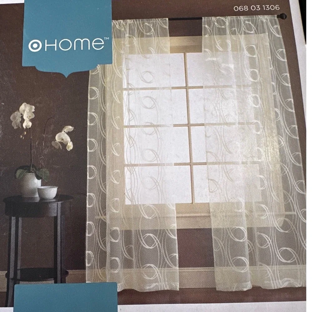 Home Cream Hoops Window Sheer Curtain Panels 42x84 Cream Off-White lot of 2 NWT